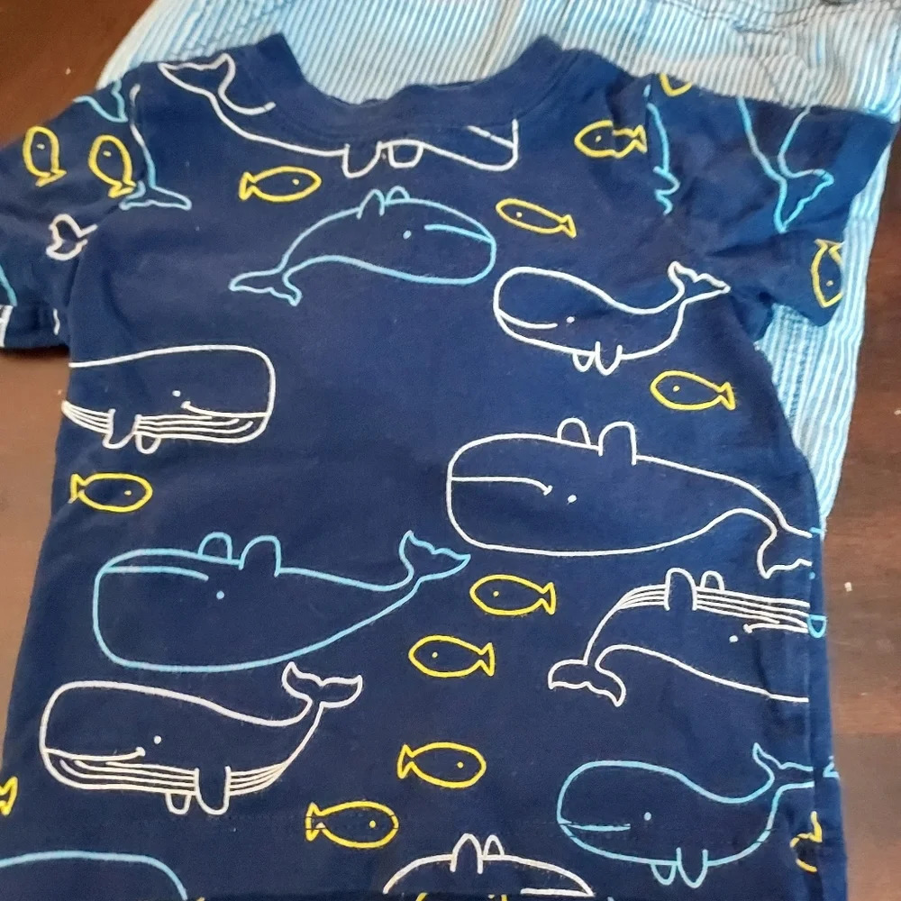 Carters Baby Boys 2-Piece Whale Tee and Short Overalls Set in Size 6M - Picture 7 of 9